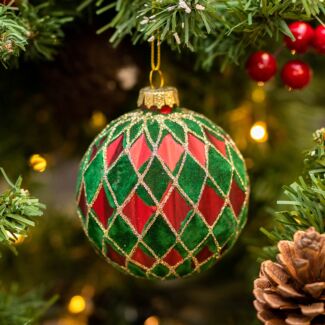 Red And Green Harlequin Glass Bauble