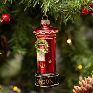 London Post Box With Wreath Glass Tree Decoration