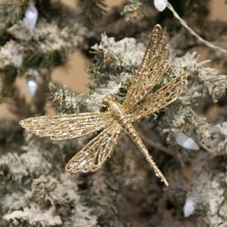 Gold Glitter Dragonfly on Clip Tree Decoration