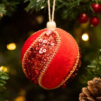 Red Sequin/ Flock Spiral Bauble