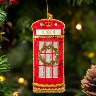 London Phone Box Lux Fabric Tree Decoration