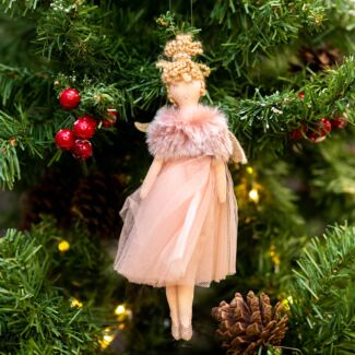 Assorted Pink/ White Fabric Fairy With Faux Fur Tree Decoration