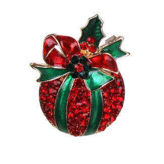 Christmas Present Metal and Diamante Brooch