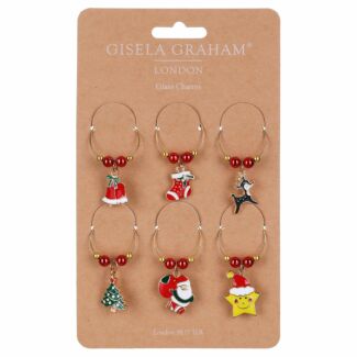 Metal Novelty Christmas Glass Charms Set of 6