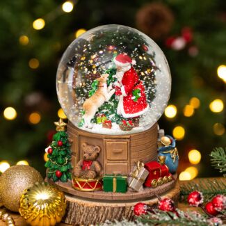 Santa & Reindeer Large Musical Snow Globe Decoration