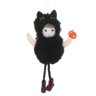 Fabric Girl in Black Cat Costume Halloween Decoration