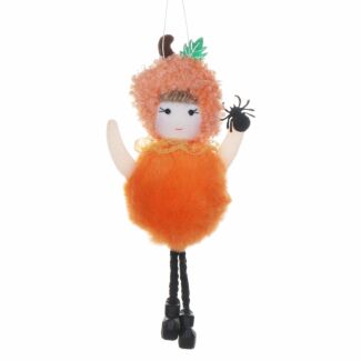 Fabric Girl in Pumpkin Costume Halloween Decoration