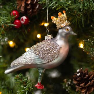 Glass Pigeon With Crown Tree Decoration