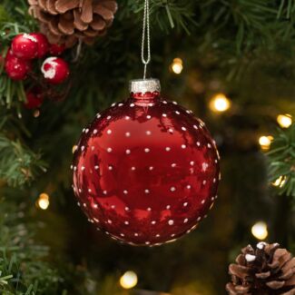 Red With White Dots Glass Bauble