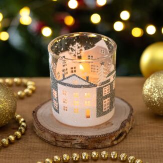 Silver & White Houses Tealight Holder