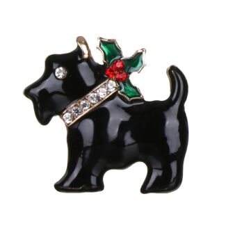 Black Dog Metal and Diamante Brooch