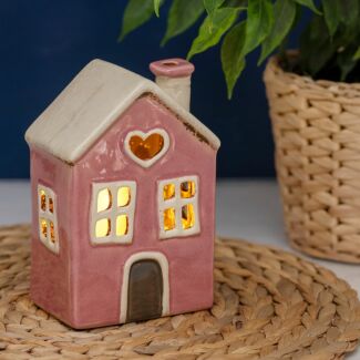 Pink Heart House Tealight Holder