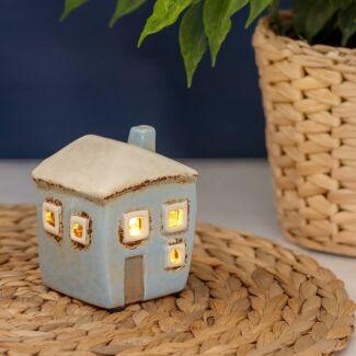 Mini Pale Blue Square House Tealight Holder