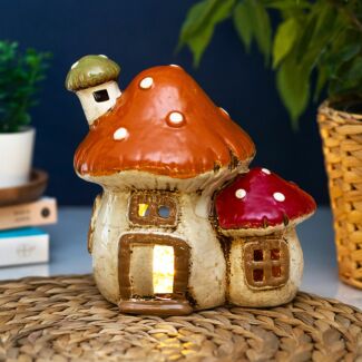 Two Mushroom House Tealight Holder