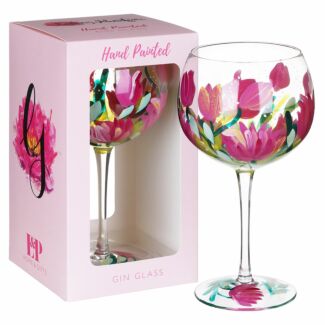 Hand Painted Pink Tulips Gin Glass
