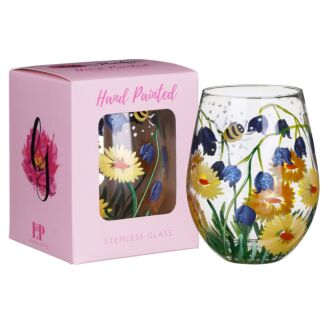 Bluebells & Dandelion Bees Stemless Glass