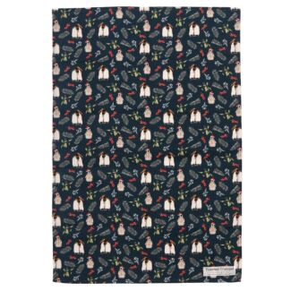 ‘Christmas Penguins’ Noir Tea Towel