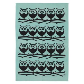 Hornsea Owls on Branch Teal Tea Towel