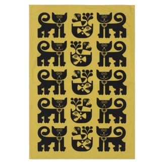 Hornsea Cat & Piranha Chartreuse Tea Towel