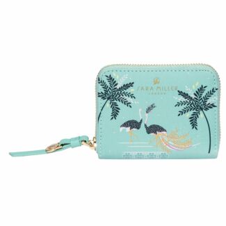 Mint Ostrich & Palms Small Zip Purse