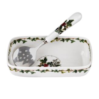 Cranberry Dish & Slotted Spoon