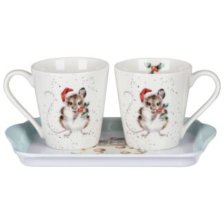 'Holly Jolly Christmas' Mice Three Piece Mug And Tray Set