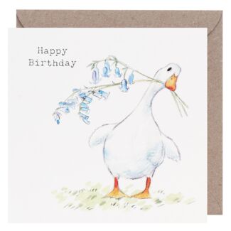 White Duck with Bluebells Square Birthday Card