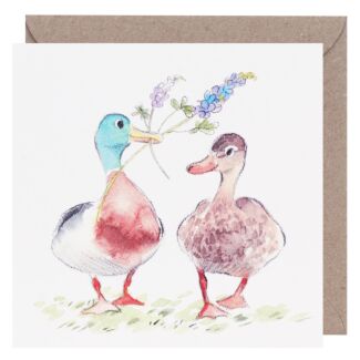 Ducks with Flowers Square Greetings Card