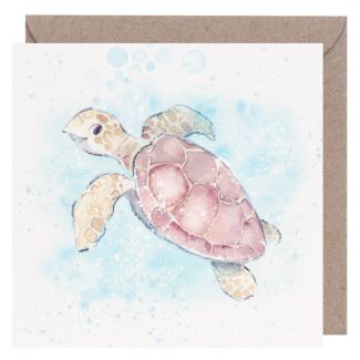 Turtle with Bubbles Square Greetings Card