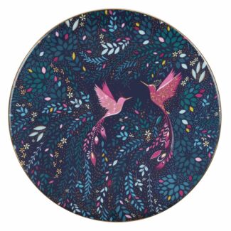 India Hummingbird Paradise Navy 9 Inch Serving Plate