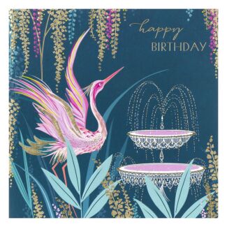 Pink Crane & Fountain Birthday Card