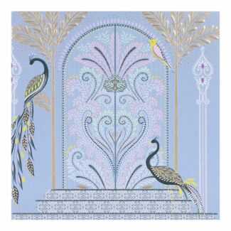 Peacocks & Ornate Door Blue Greetings Card