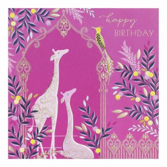 Pink Floral Giraffes Birthday Card