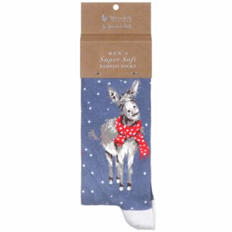 'All Wrapped Up' Blue Donkey Men's Bamboo Christmas Socks