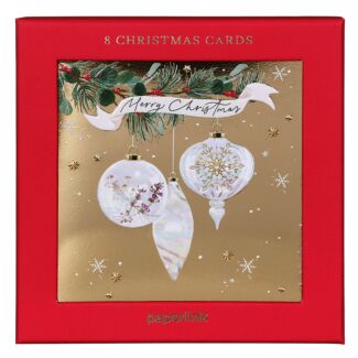 Gold Baubles Set of 8 Christmas Cards