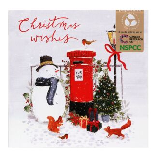 Snowman With Postbox Pack of 6 Christmas Cards Charity Pack