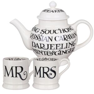 Black Toast Teapot / Mr & Mrs Mugs Set