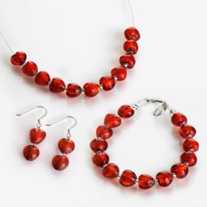 Red Love Hearts 3 Piece Jewellery Set