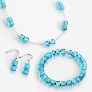 Aqua Tiles Spaced 3 Piece Jewellery Set