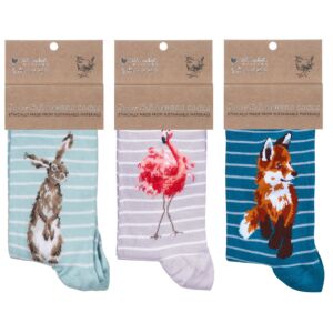 Stripes & Animals Set Of Three Women’s Bamboo Socks