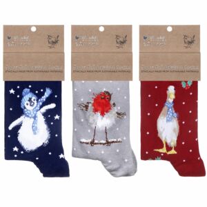 ‘Christmas Birds’ Set of Three Women's Bamboo Christmas Socks